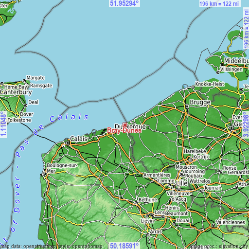 Topographic map of Bray-Dunes