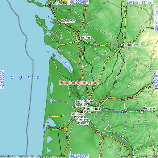 Topographic map of Braud-et-Saint-Louis