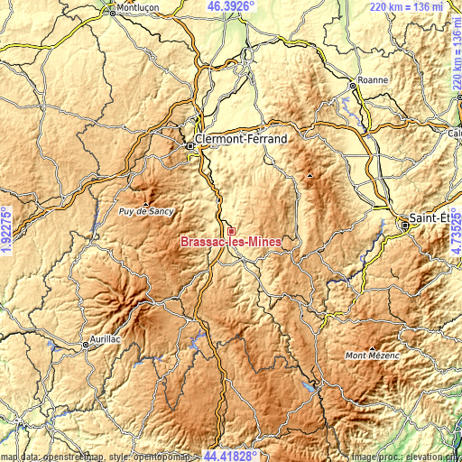 Topographic map of Brassac-les-Mines