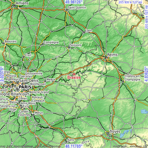 Topographic map of Brasles