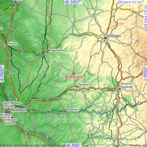 Topographic map of Brantôme