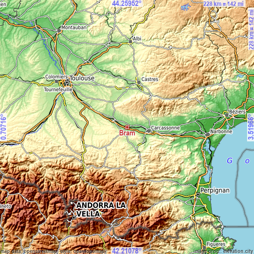 Topographic map of Bram