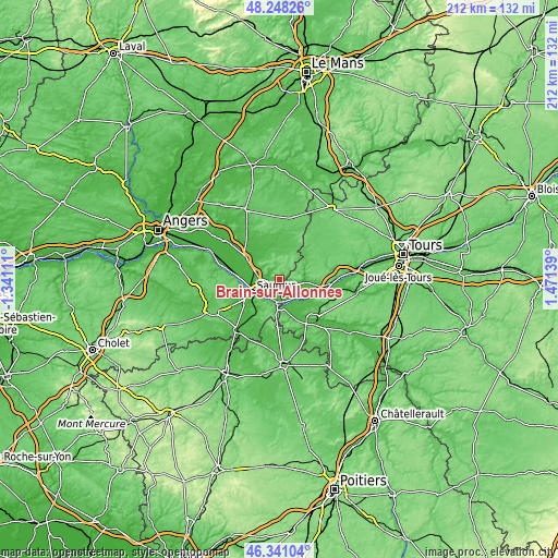 Topographic map of Brain-sur-Allonnes