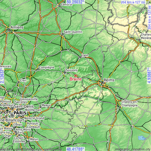 Topographic map of Braine