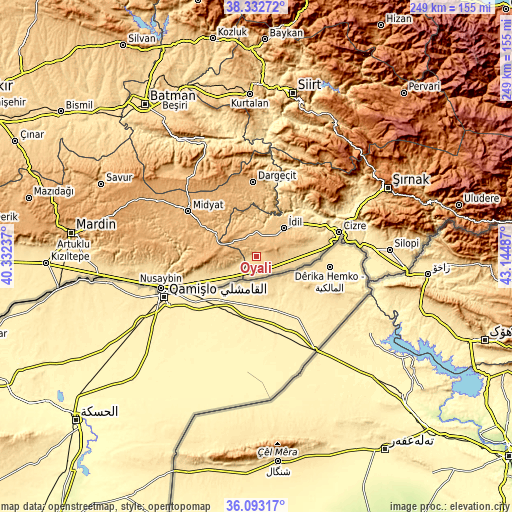 Topographic map of Oyalı