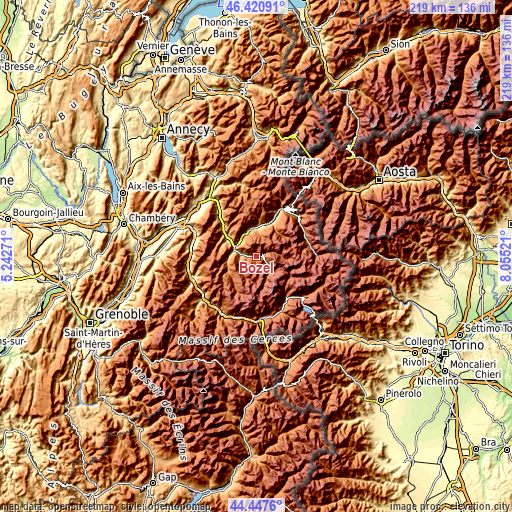 Topographic map of Bozel