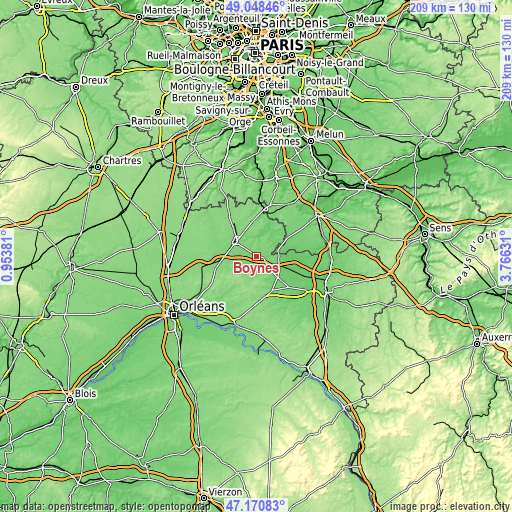 Topographic map of Boynes