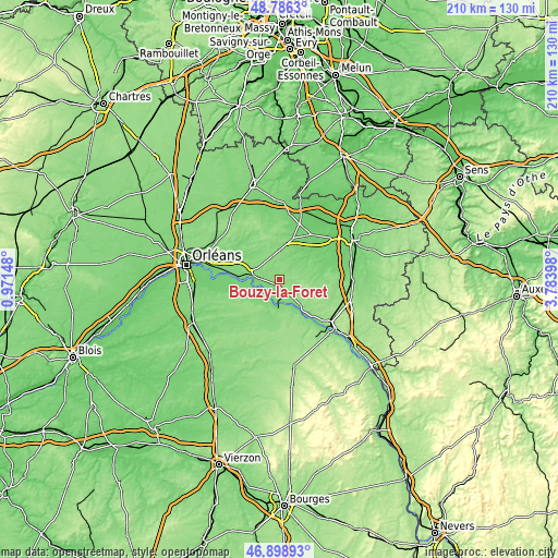 Topographic map of Bouzy-la-Forêt