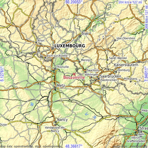 Topographic map of Bouzonville