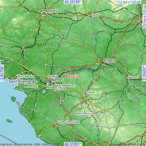 Topographic map of Bouzillé