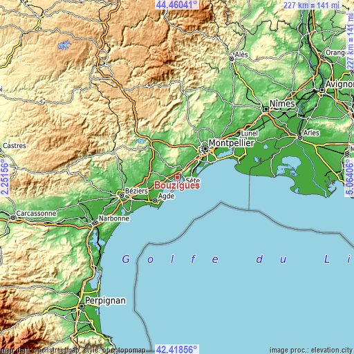 Topographic map of Bouzigues