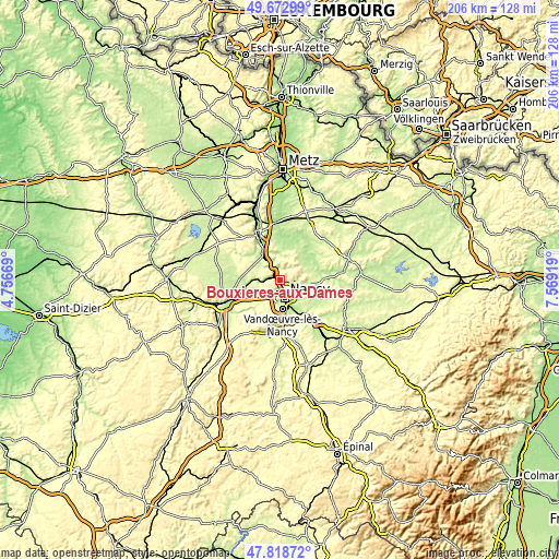 Topographic map of Bouxières-aux-Dames