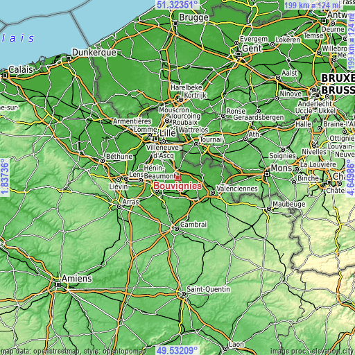 Topographic map of Bouvignies