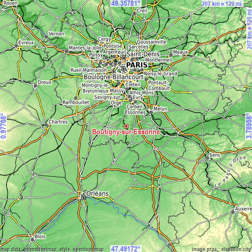 Topographic map of Boutigny-sur-Essonne