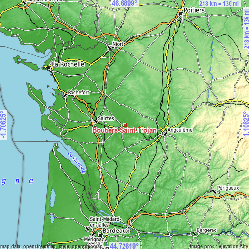 Topographic map of Boutiers-Saint-Trojan