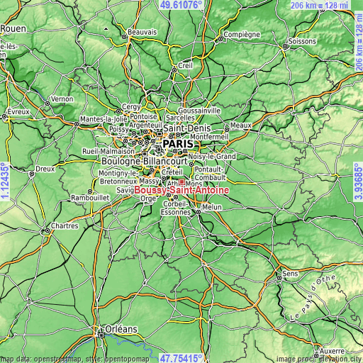 Topographic map of Boussy-Saint-Antoine
