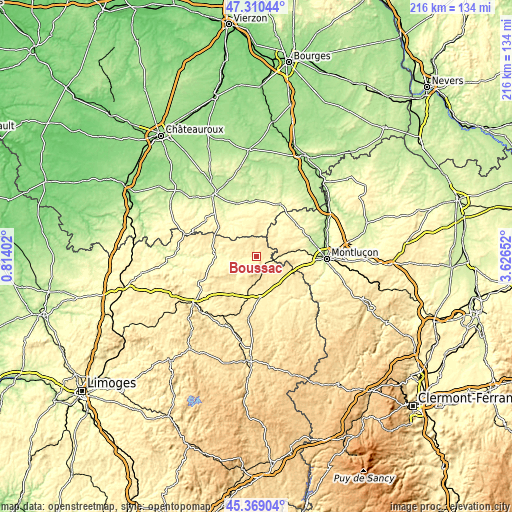 Topographic map of Boussac