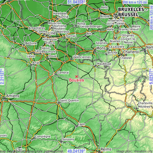 Topographic map of Bousies