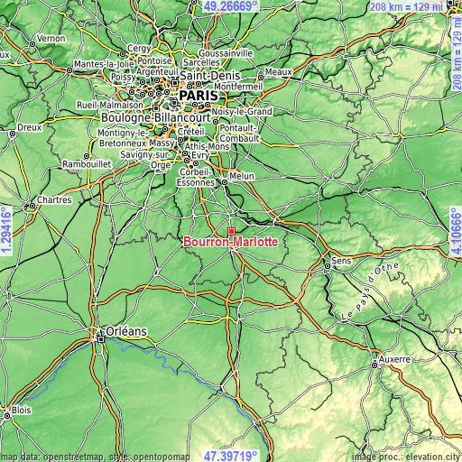 Topographic map of Bourron-Marlotte