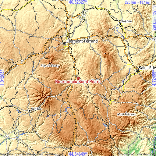 Topographic map of Bournoncle-Saint-Pierre