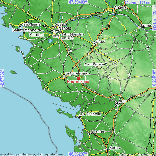 Topographic map of Bournezeau