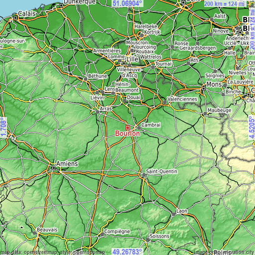 Topographic map of Bourlon