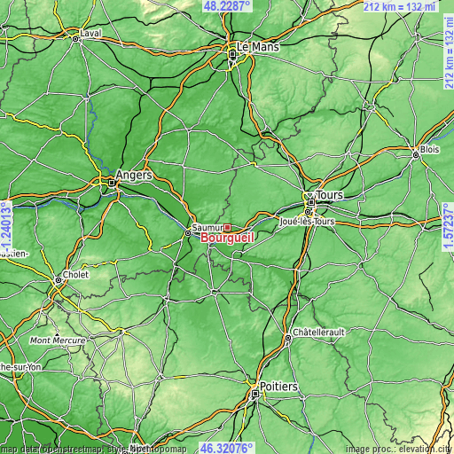 Topographic map of Bourgueil