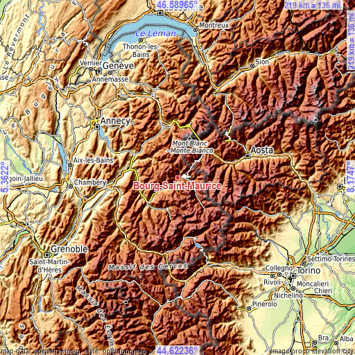 Topographic map of Bourg-Saint-Maurice