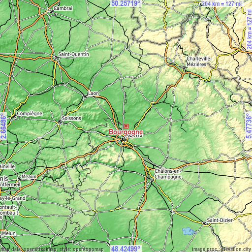 Topographic map of Bourgogne