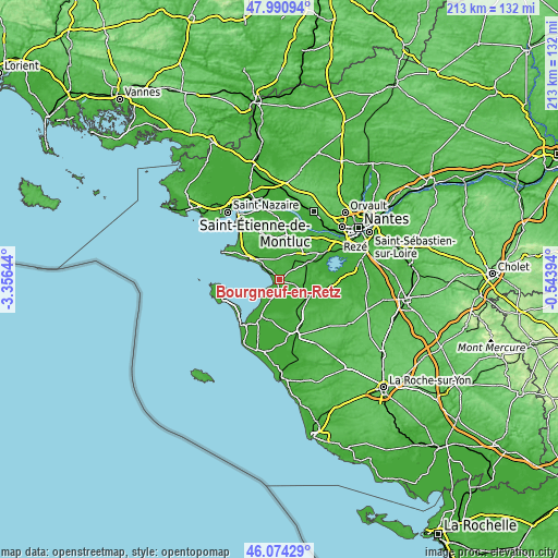 Topographic map of Bourgneuf-en-Retz