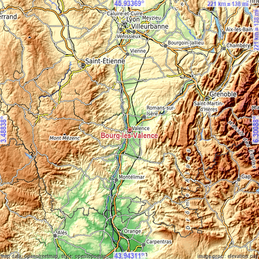 Topographic map of Bourg-lès-Valence