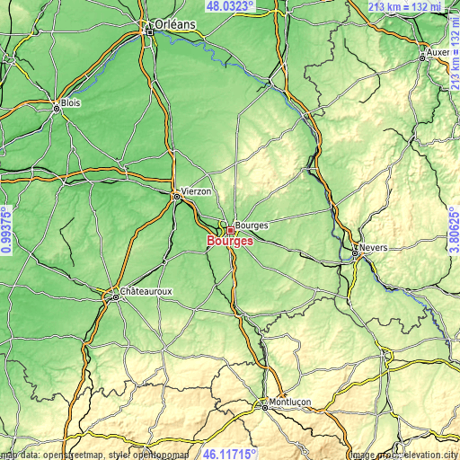 Topographic map of Bourges