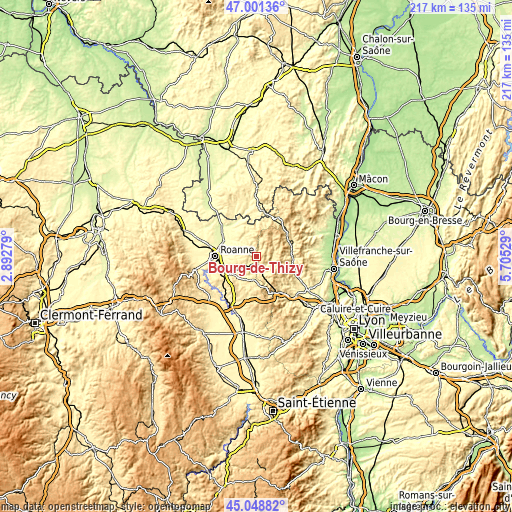 Topographic map of Bourg-de-Thizy