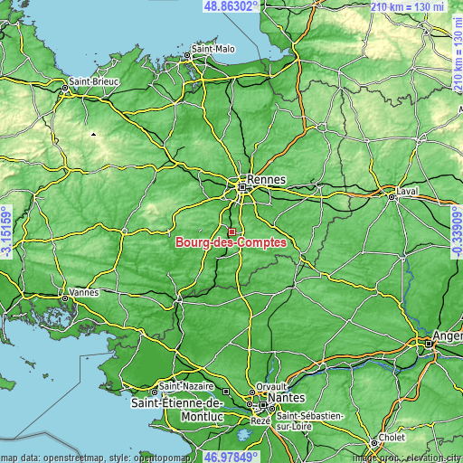 Topographic map of Bourg-des-Comptes