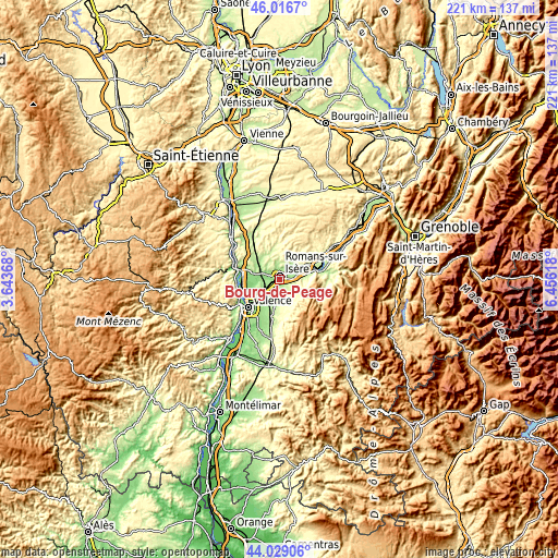 Topographic map of Bourg-de-Péage