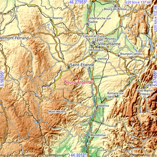 Topographic map of Bourg-Argental