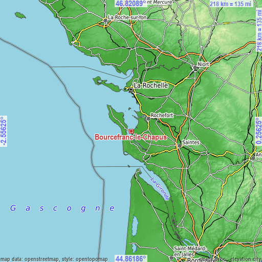 Topographic map of Bourcefranc-le-Chapus