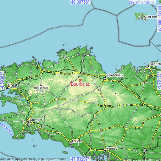 Topographic map of Bourbriac