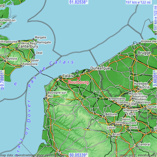 Topographic map of Bourbourg