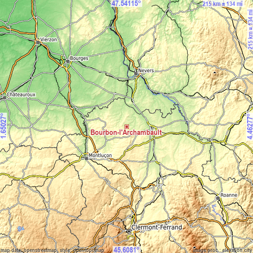 Topographic map of Bourbon-l’Archambault