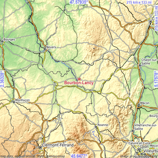 Topographic map of Bourbon-Lancy