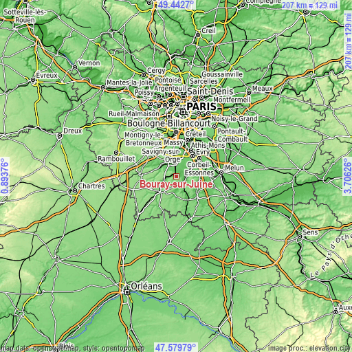 Topographic map of Bouray-sur-Juine