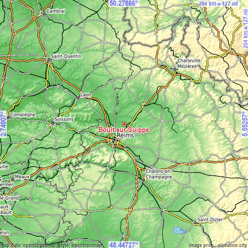 Topographic map of Boult-sur-Suippe