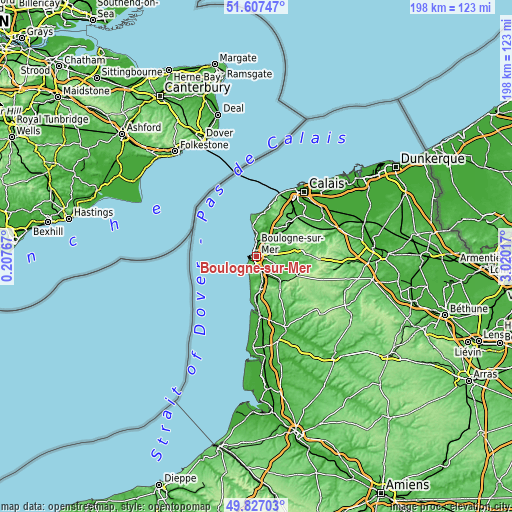 Topographic map of Boulogne-sur-Mer