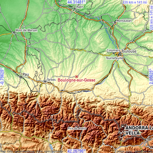 Topographic map of Boulogne-sur-Gesse