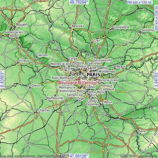 Topographic map of Boulogne-Billancourt