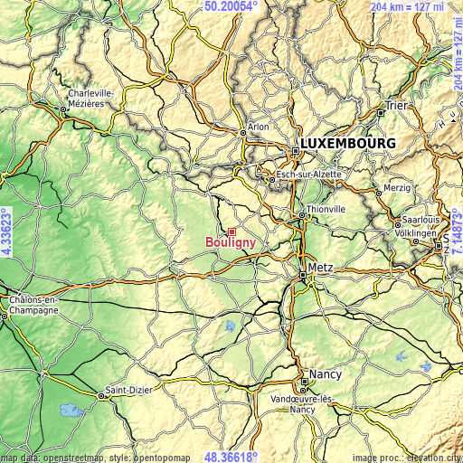 Topographic map of Bouligny