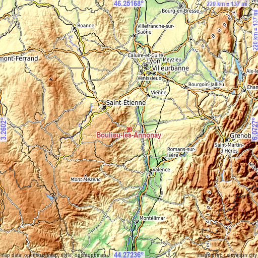 Topographic map of Boulieu-lès-Annonay