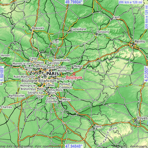 Topographic map of Bouleurs