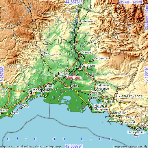 Topographic map of Boulbon
